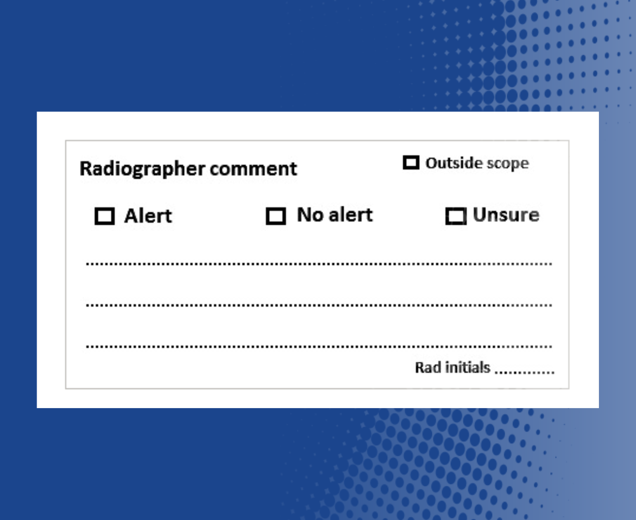 A preliminary image evaluation stamp with lines for radiographers to write comments.