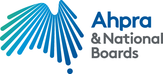 Ahpra logo. Royal blue on white background.